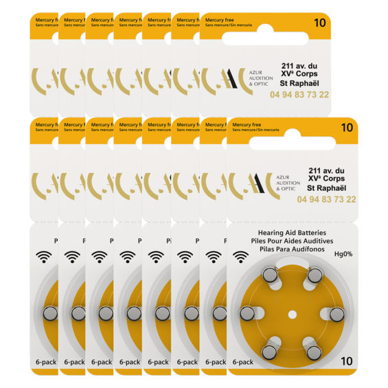 Packs de 6 piles pour aides auditives 10